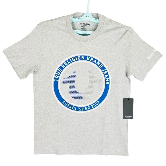 True Religion Mens Heather Grey Strike Crew Neck Short Sleeve T-shirt Medium NWT - Picture 1 of 9